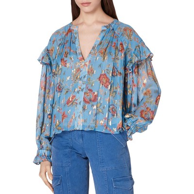 

Derek Lam 10 Crosby Женская блузка с плиссированным топом и рюшами BHFO 1107, Pale blue
