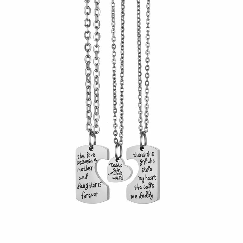 3pcs "dad Dughter Mommy" Love Heart Puzzle Family Pendant Necklace Chain Set