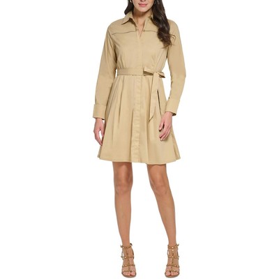 Женская мини-рубашка DKNY с коричневым воротником и поясом 12 BHFO 0414