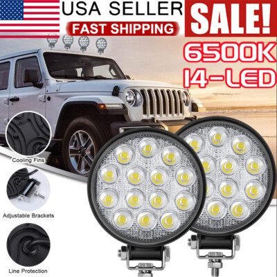 2PCS Round LED Work Light Bar Flood Pods Offroad Driving Lamp Fog Truck SUV ATV