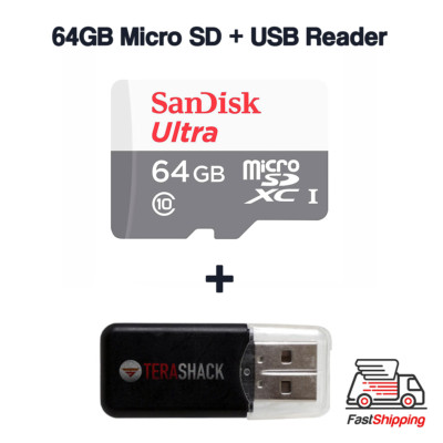 SanDisk Micro SD Card Ultra Memory 64GB Class 10 TF SDXC Mobile + USB Reader