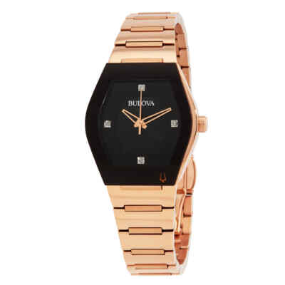 Женские часы Bulova Gemini с кварцевым бриллиантовым черным циферблатом 97P158