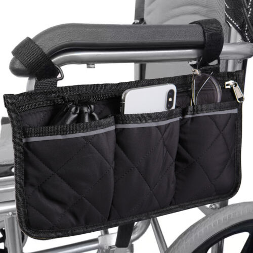 Black Outdoor Wheelchair Side Pocket Organizer Holder Pouch 