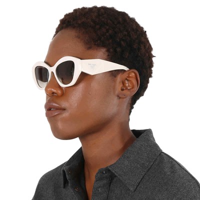 Pre-owned Prada Grey Gradient Cat Eye Ladies Sunglasses Pr 07ysf 142130 55 Pr 07ysf 142130 In Gray