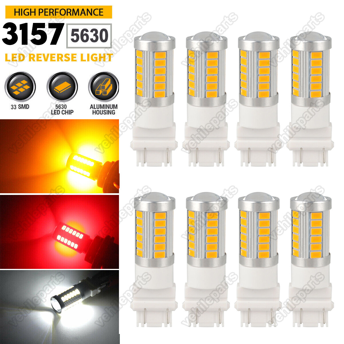 Amber/Red/White 3157 33-SMD LED Tail Stop Brake Reverse Turn Signal Light Bulbs