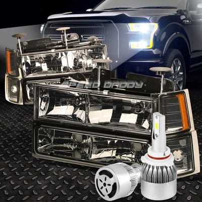 ЗАКОПЧЕННЫЙ КОРПУС ФАРЫ + УГОЛОК + БЕЛЫЙ СВЕТОДИОД 9006 HID с ВЕНТИЛЯТОРОМ ДЛЯ 94-02 CHEVY C10 C/K