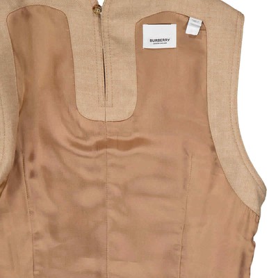 Pre-owned Burberry Ladies Biscuit Button Panel Detail Wool-blend Shift Dress In Check Description