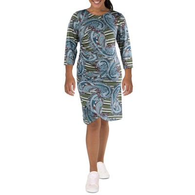 24seven Comfort Apparel Женское зеленое платье-футболка в полоску плюс 2X BHFO 5689