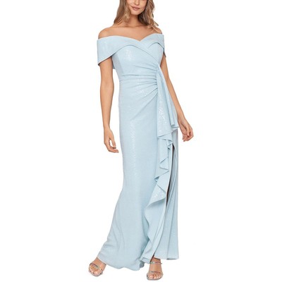 Xscape Женское длинное вечернее платье синего цвета металлик для вечеринки 8 BHFO 6308
