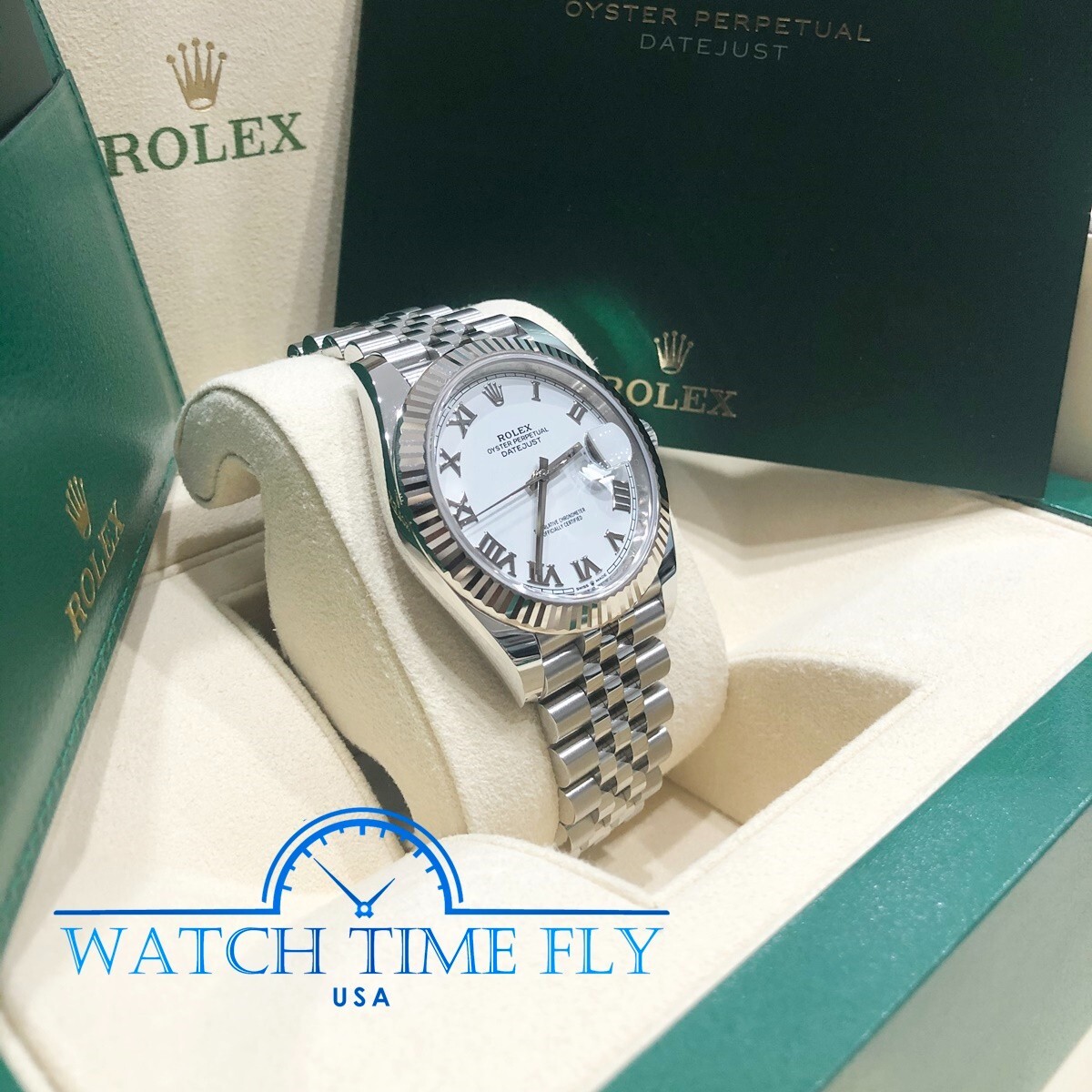 Pre-owned Rolex Datejust 41mm 126334 Fluted Bezel White Roman Dial Jubilee Bracelet