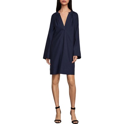 

BCBGMAXAZRIA Женское прямое платье Roxanne темно-синего цвета с присборенной талией А-силуэта и V-образным вырезом  BHFO 9378, Dark navy