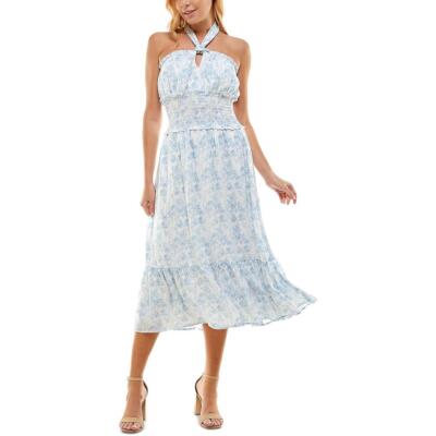 

Женское синее шифоновое свадебное платье миди Trixxi на одно плечо Juniors  BHFO 4663, Blue/white