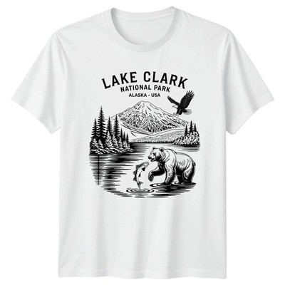 T-shirt da uomo Lake Clark Alaska National Park Bear Eagle maglietta da...