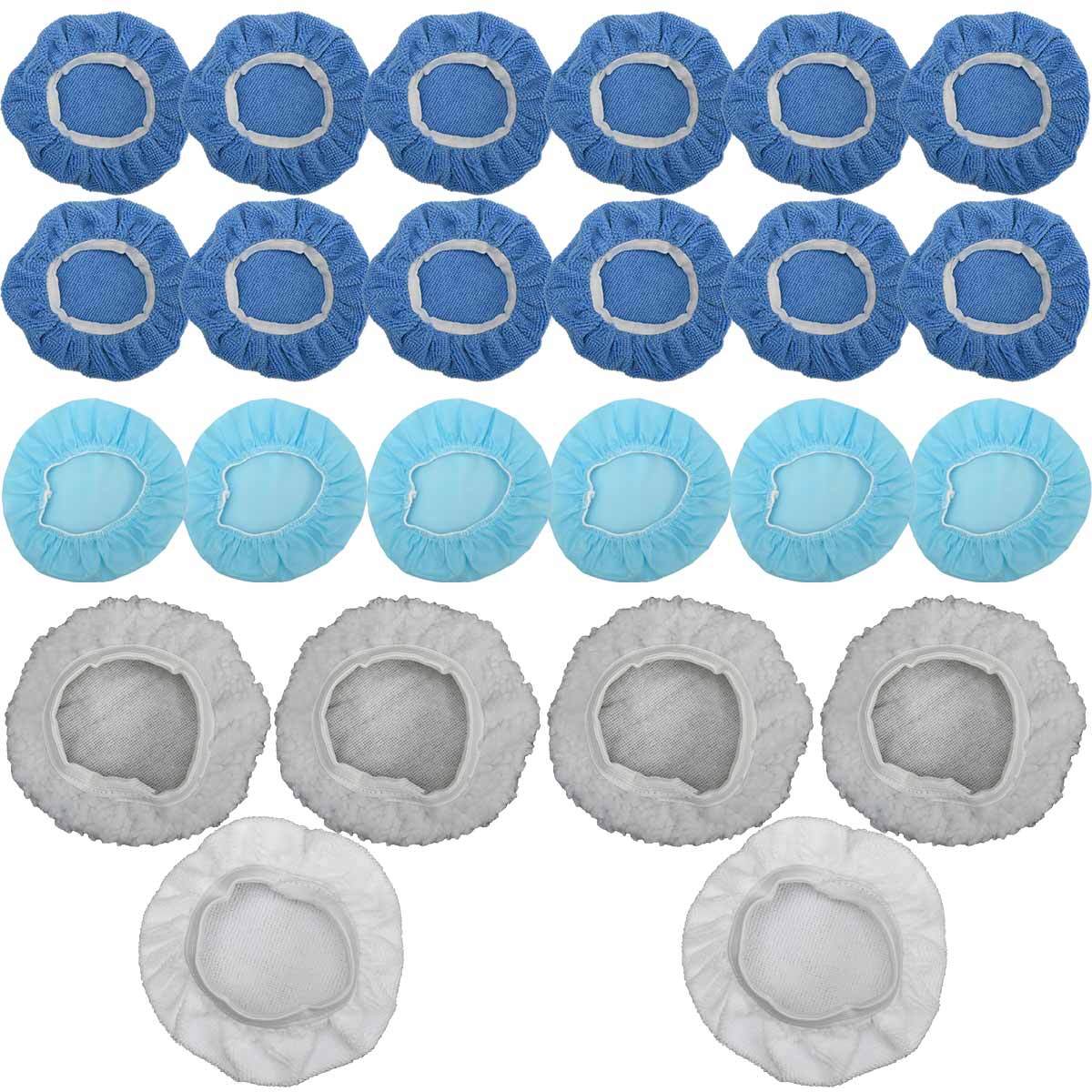 24x Car Orbital Buffer Polisher Pad Bonnet Microfiber Buffin