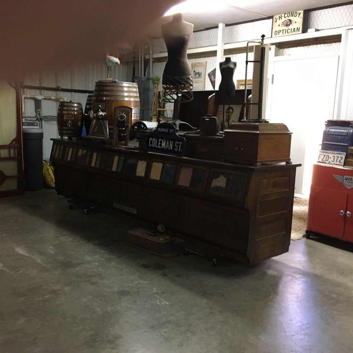 Original antique SHERER 23 drawer 12 foot OAK  GENERAL STORE SEED/BEAN COUNTER i