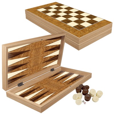DELUXE Holz Backgammon Schach Tavla Set BAHAMAS im XXL Format 48x48,7 cm