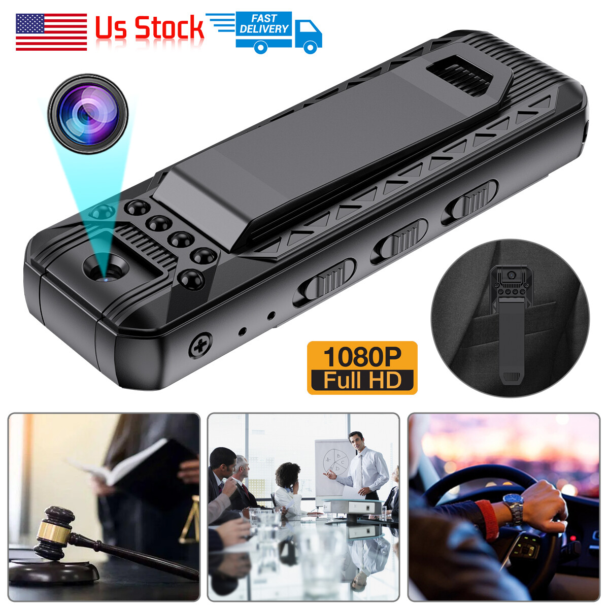 180&deg; 1080P HD Mini Body Camera Audio Video Recorder DVR Nig
