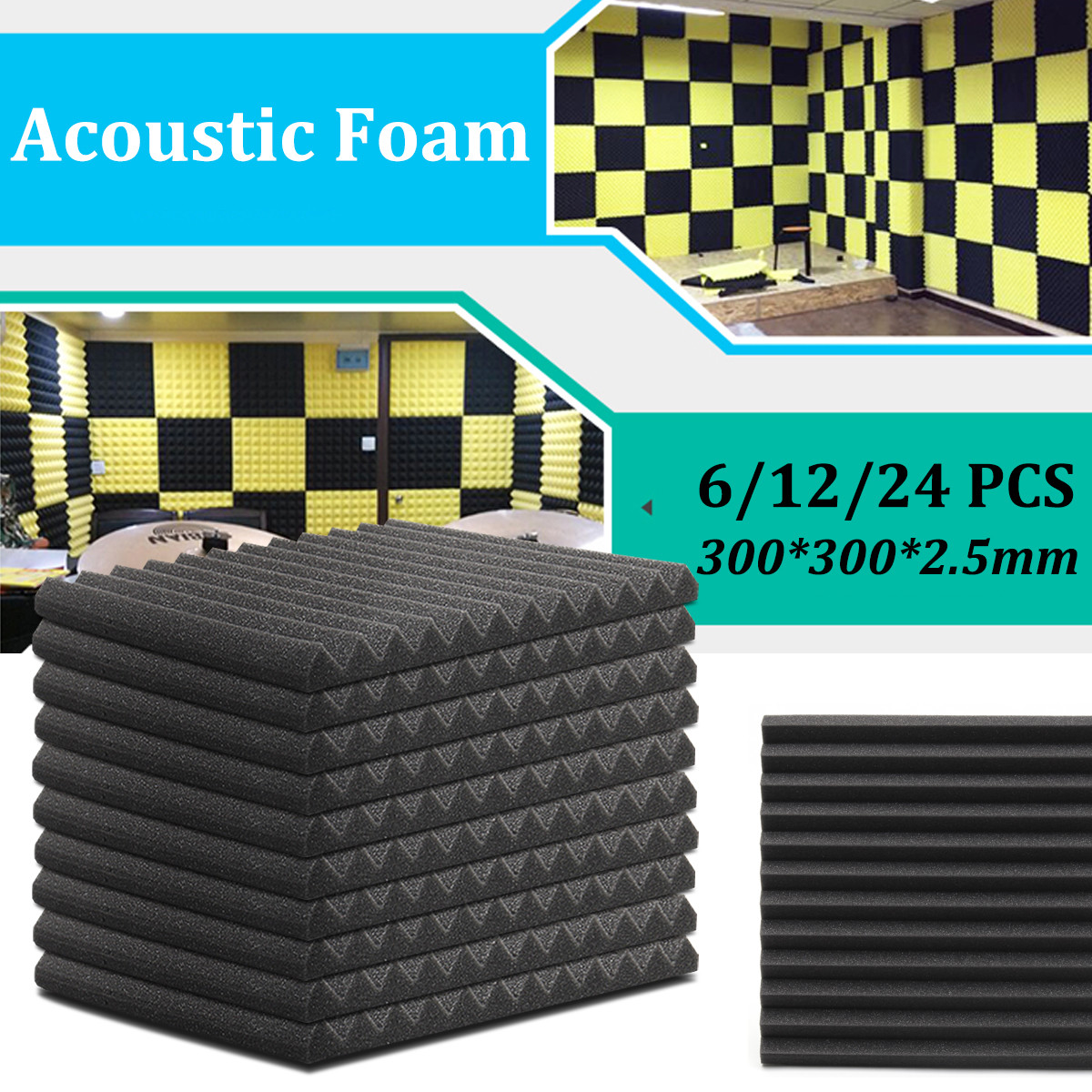 Details About 12pcs Acoustic Music Room Wall Panels Sound Proofing Foam Pads Studio Decor