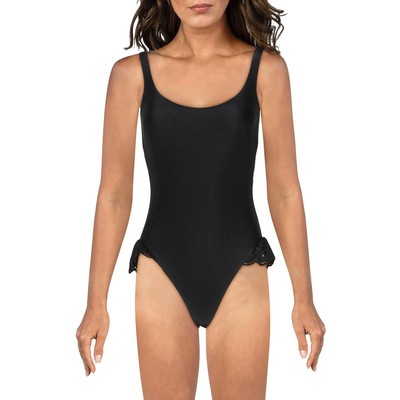 

Женский цельный купальник Avec Les Filles с черными люверсами и рюшами  BHFO 8393, Черный