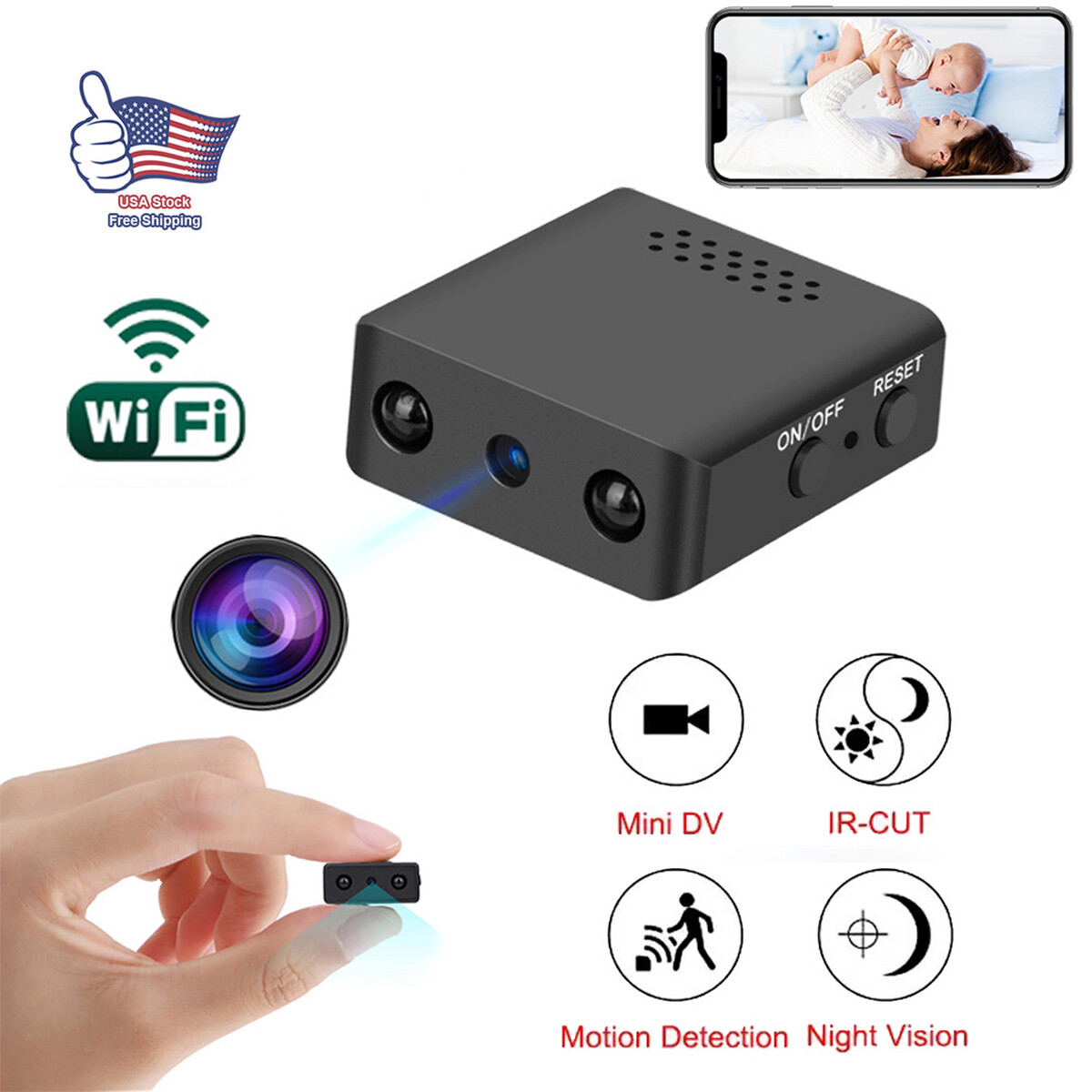Mini Hidden Camera 1080P HD Spy Night Vision Wi-Fi Camcorder Security Nanny Cam