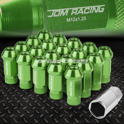НАБОР ГАЕК JDM С ОТКРЫТЫМ КОНЦОМ ИЗ АЛЮМИНИЯ ЗЕЛЕНОГО ЦВЕТА С 20 НАКОНЕЧНИКАМИ + АДАПТЕР M12X1.25 ДИАМЕТРОМ 25 ММ / ВЫСОТОЙ 50 ММ