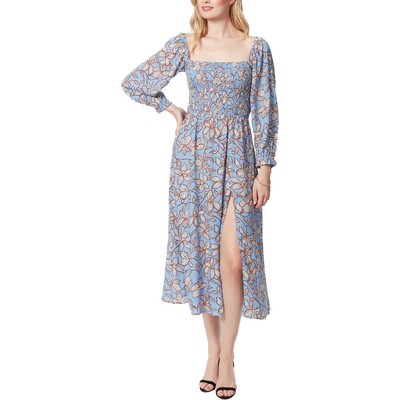 

Jessica Simpson Womens Spenser Платье миди из присборенной кожи с цветочным принтом BHFO 8341, Amazon floral-bel air blue