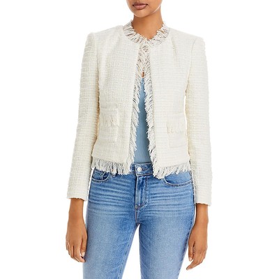 LAgence Womens Angelina Ivory Tweed Collarless Blazer Jacket 8 BHFO 7713