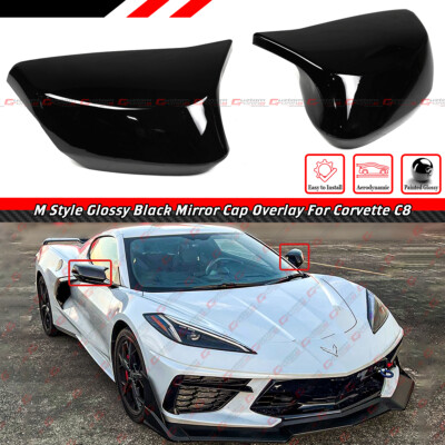 FOR 2020-25 CORVETTE C8 M STYLE GLOSS BLACK ADD ON SIDE MIRROR COVER CAP OVERLAY