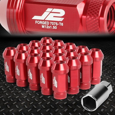 J2 ENGINEERING 7075 АЛЮМИНИЙ M12X1.5 20ШТ 50 ММ ГАЙКИ С НАКАТКОЙ НА ВЕРХНЕЙ ЧАСТИ + КЛЮЧ КРАСНЫЙ