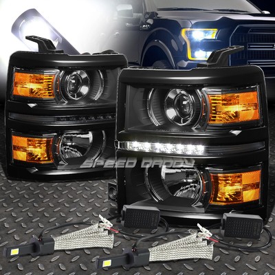 ЧЕРНАЯ ЯНТАРНАЯ ФАРА-ПРОЕКТОР DRL + БЕЛАЯ СВЕТОДИОДНАЯ СИСТЕМА 6000K ДЛЯ 14-15 SILVERADO