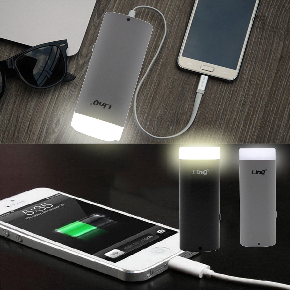 Batteria Esterna Power Bank 7000Mah Con Torcia Luce Led Smartphone Linq Lighthou