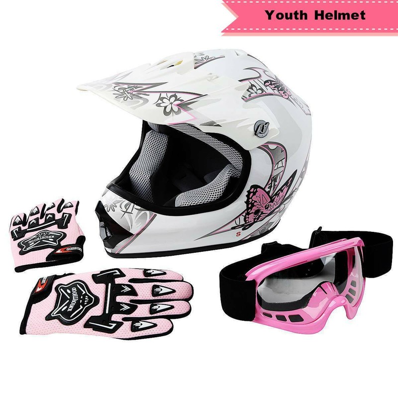 DOT Youth Helmet Child Kid Pink Butterfly Street Dirt Bike ATV MotocrossS M L XL