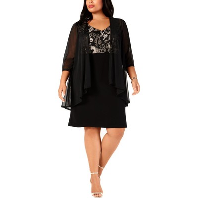 Connected Apparel Womens Black Sheer Cocktail And Party Dress Plus 22W BHFO 2778