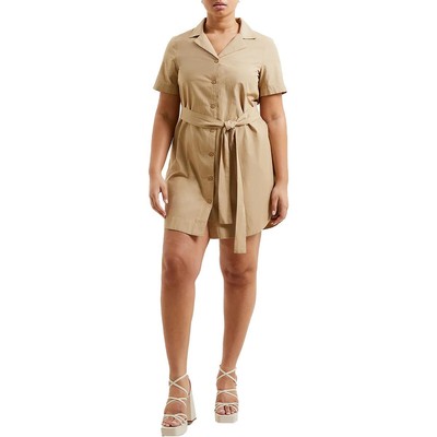 French Connection Womens Alania Beige Collared Mini Shirtdress 2 BHFO 1140