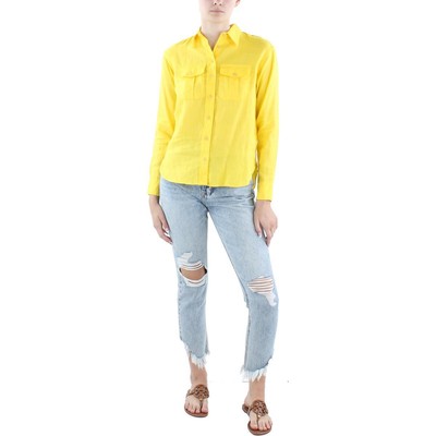 Lauren Ralph Lauren Женский желтый льняной топ на пуговицах Petites PXS BHFO 0463