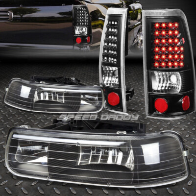 ЧЕРНАЯ ХРУСТАЛЬНАЯ ФАРА + УГОЛОК + СВЕТОДИОДНЫЙ СТОП-СИГНАЛ/ЗАДНИЙ ФОНАРЬ ДЛЯ 99-02 CHEVY SILVERADO