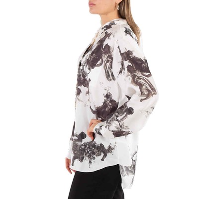 Pre-owned Burberry Ladies Black Renaissance Carlota Long Sleeve Silk Blouse