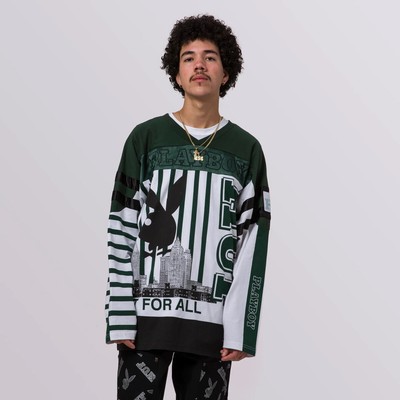 Футболка HUF x Playboy Football Jersey LS Lifestyle Футболка мужская зеленый/белый/черный