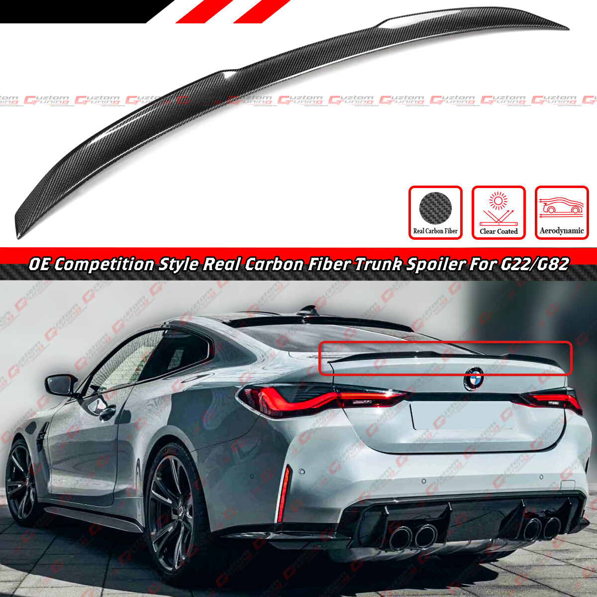 FOR 21-26 BMW G22 430i G82 M4 OE SLEEK STYLE CARBON FIBER BOOT LID TRUNK SPOILER