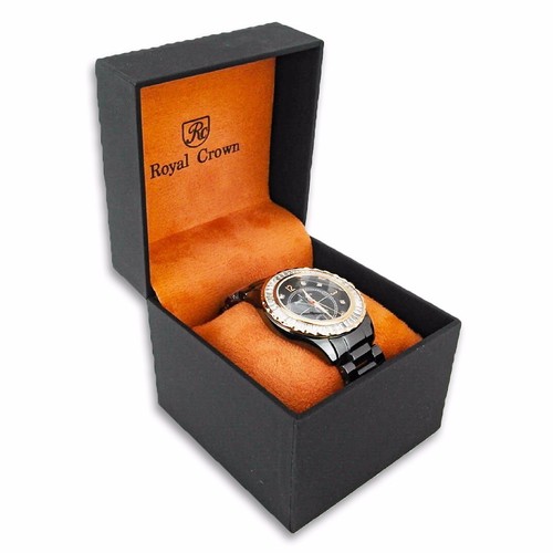 Pre-owned Royal Crown 3821m-4 Women's Wrist Watch 39mm Ceramic Case Cz Stones Ceramic Band