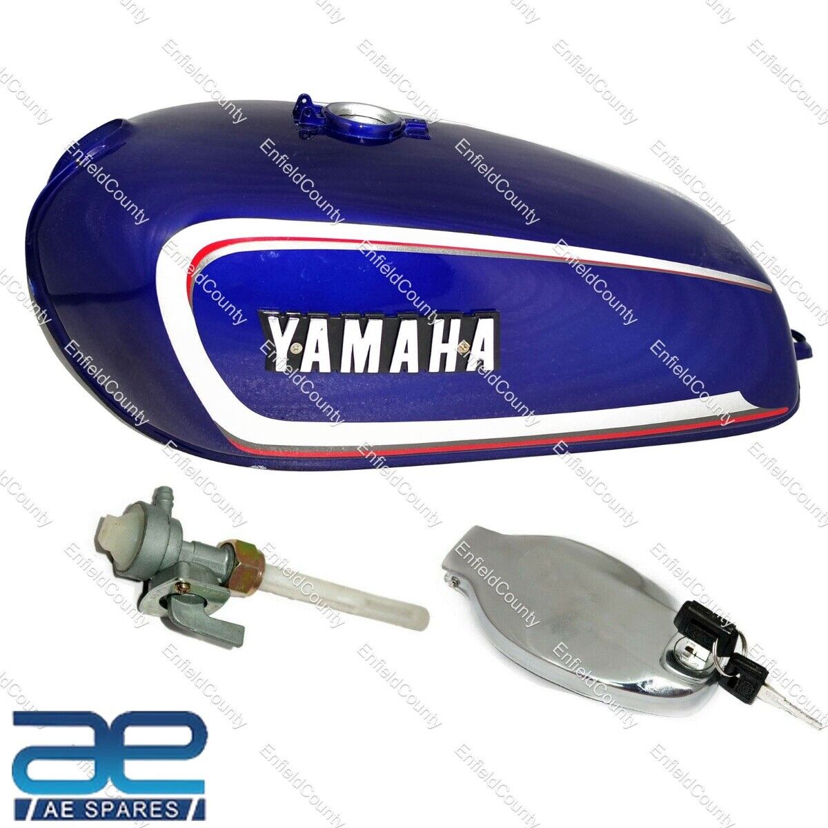 Yamaha RX100 RX125 Dark Blue Petrol Fuel Tank With Lid Cap + Tap  