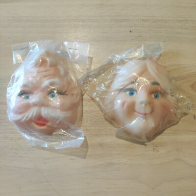 2 Vintage Darice 4'' Santa Claus + Mrs Claus Mask Face Doll Making Christmas 