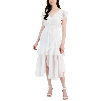 Женское асимметричное дневное макси-платье Taylor Womens White Clip Dot 6 BHFO 3740
