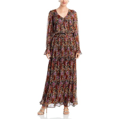 Женское макси-платье Ramy Brook Kinsley Металлик с длинными рукавами и V-образным вырезом BHFO 8223