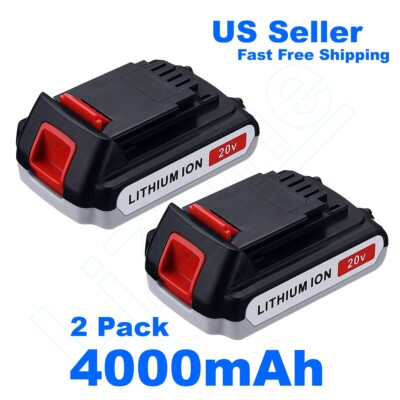 2 Pack 20V Battery 4 Ah for Black+Decker 20V Max Lithium Battery LBXR20 LB20 US