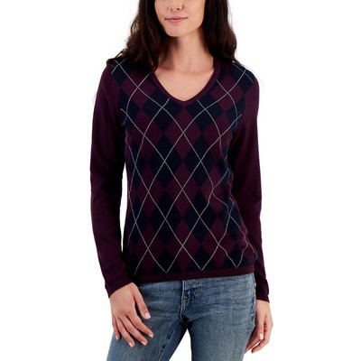 Tommy Hilfiger Womens Purple V-Neck Long Sleeves Crewneck Sweater XXL BHFO 1700