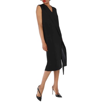 Pre-owned Burberry Ladies Black Sash-detail Midi Dress