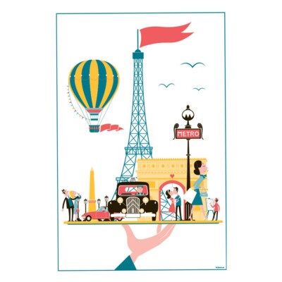 TORCHONS & BOUCHONS, ''PARIS PLATEAU'' FRENCH KITCHEN / TEA TOWEL, 100% COTTON