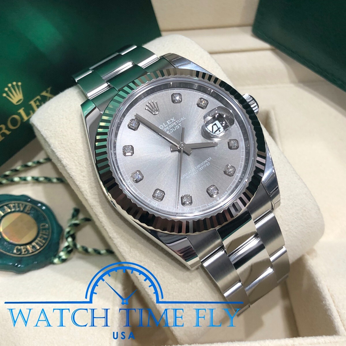 Pre-owned Rolex 126334 Datejust 41mm Fluted Bezel Rhodium Diamond Dial Oyster Bracelet