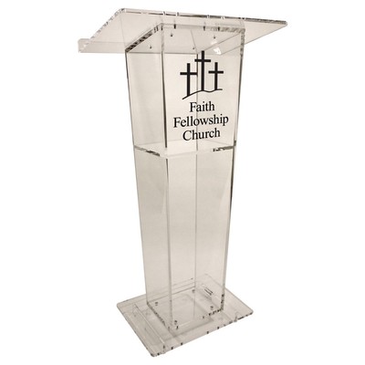 Kingdom Personalized Vail Acrylic Podium with Built-in Shelf and Tapered Center